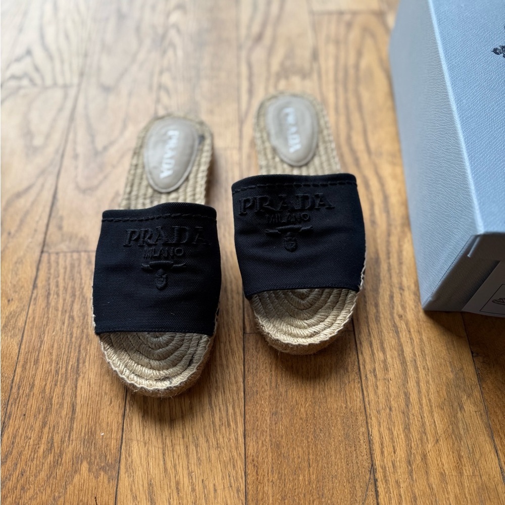 Prada Black Canvas Espadrille Loafers